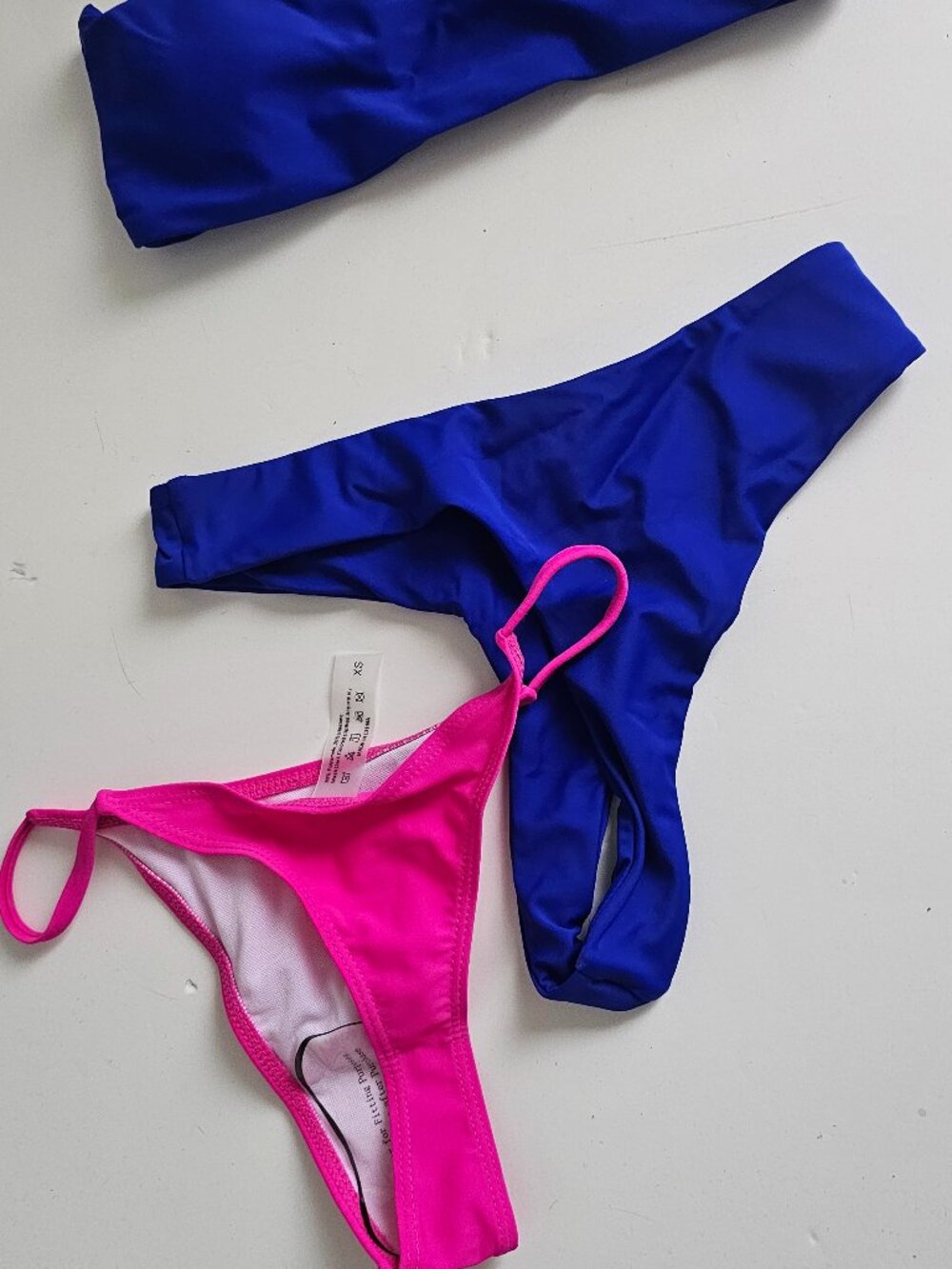Women's Bandeau Swimsuit High Waist Bikini Royal Blue Pink Size XS NEW